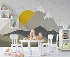 Grey Mountain Sun Wallpaper : Minimal Kids Landscape Mural - View 4