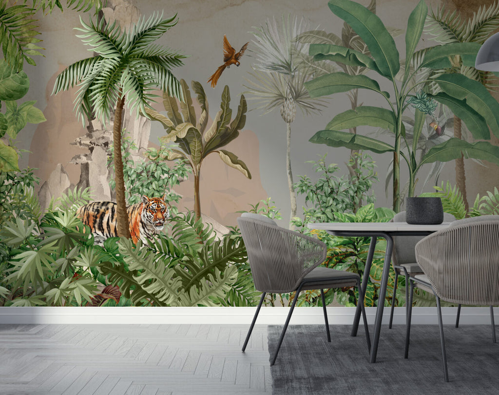 Tiger Jungle Wallpaper : Lush Tropical Forest Mural