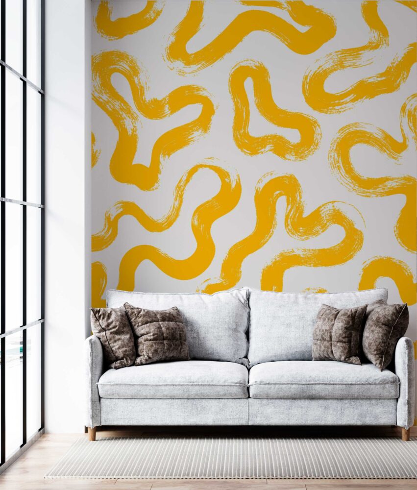 Yellow Brush Squiggle Wallpaper : Bold Abstract Pattern - View 3