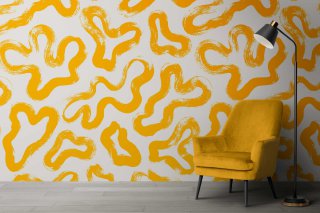 Yellow Brush Squiggle Wallpaper : Bold Abstract Pattern - View 4