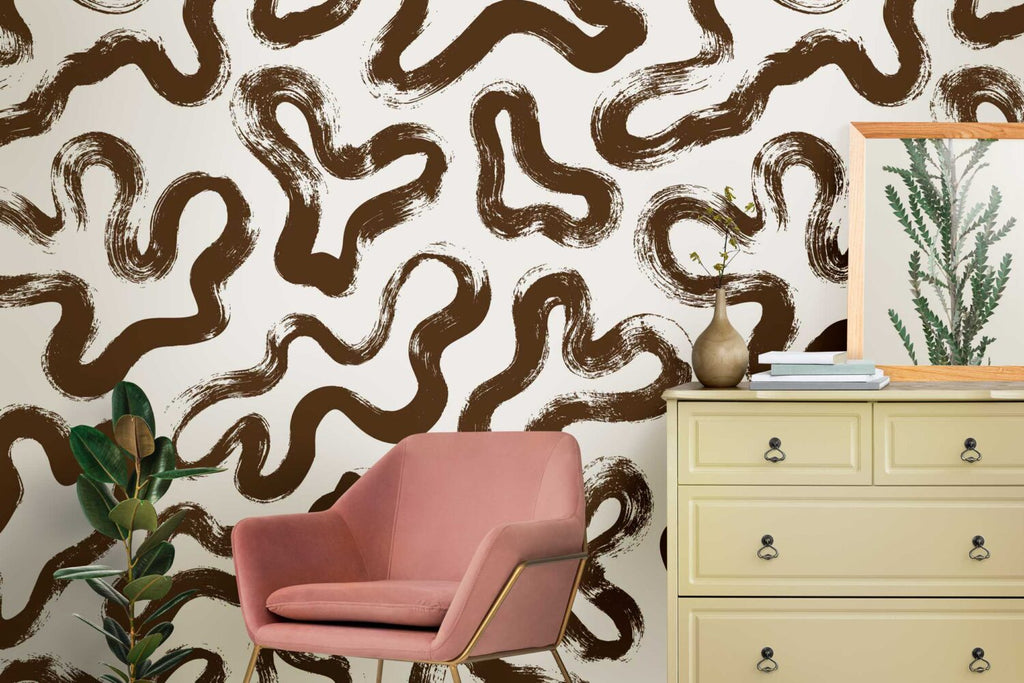 Yellow Brush Squiggle Wallpaper : Bold Abstract Pattern - View 5