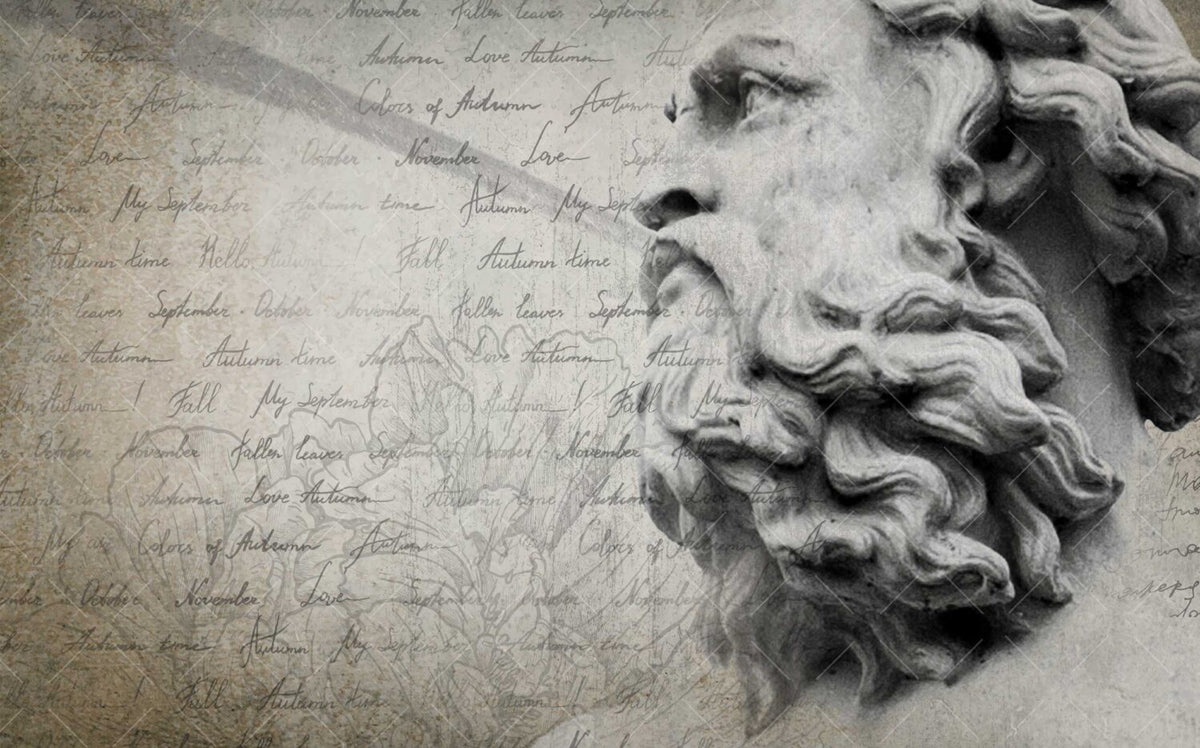 Poseidon Statue Script Wallpaper : Grey Classical Typography Mural - View 2