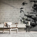 Poseidon Statue Script Wallpaper : Grey Classical Typography Mural