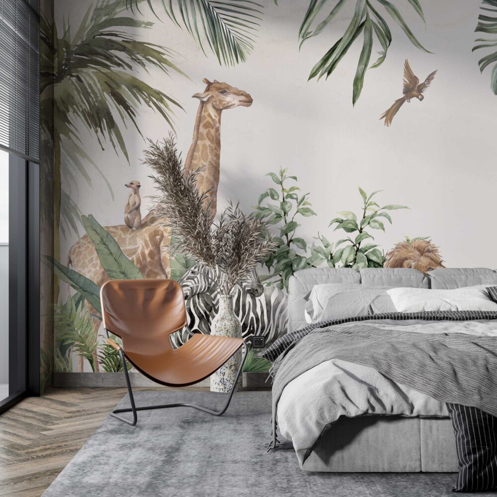 Safari Animals Tropical Wallpaper : Realistic Jungle Mural - View 3
