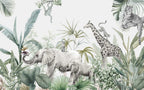 Sketched Safari Animals Wallpaper : Soft Tropical Mural - View 2