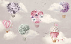 Floral Hot Air Balloon Wallpaper : Pink Nursery Sky Mural - View 2