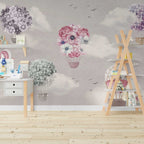 Floral Hot Air Balloon Wallpaper : Pink Nursery Sky Mural