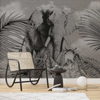Charcoal Elephant Jungle Wallpaper : Dark Tropical Mural - View 3