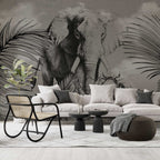 Charcoal Elephant Jungle Wallpaper : Dark Tropical Mural - View 4