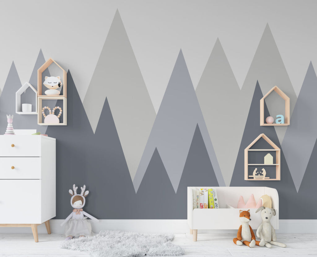 Blue Grey Mountain Wallpaper : Geometric Kids Peaks Mural