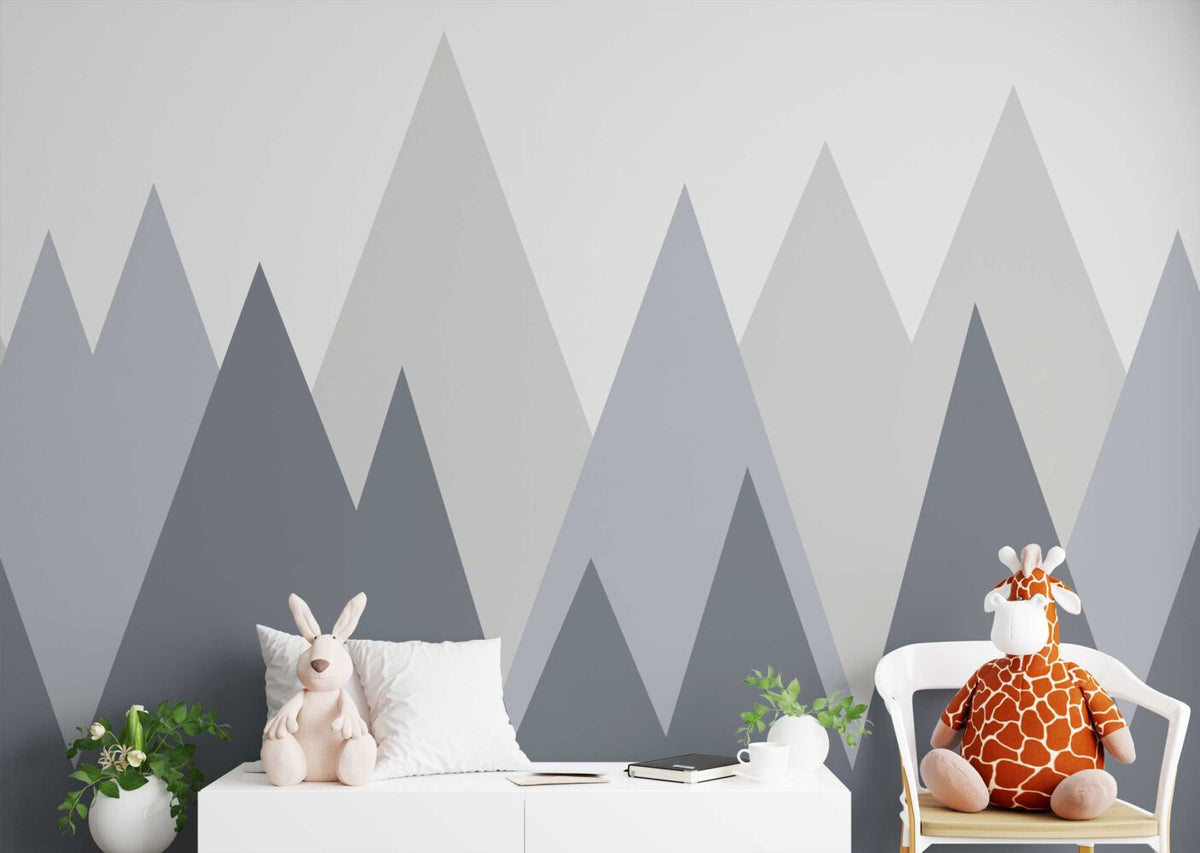Blue Grey Mountain Wallpaper : Geometric Kids Peaks Mural - View 3