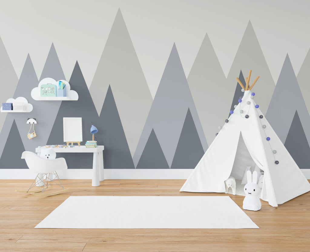 Blue Grey Mountain Wallpaper : Geometric Kids Peaks Mural - View 4