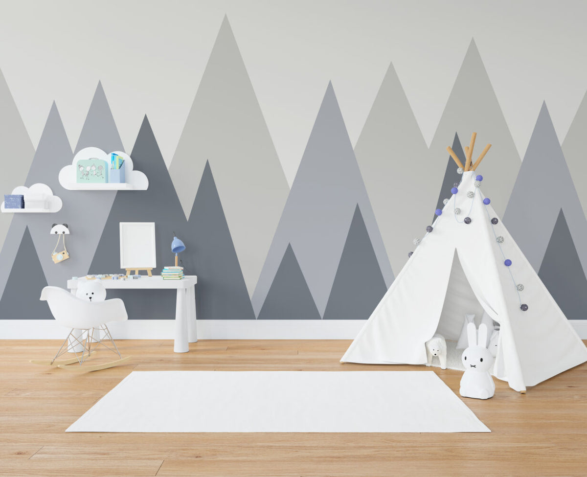 Blue Grey Mountain Wallpaper : Geometric Kids Peaks Mural - View 4
