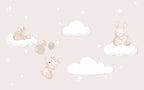 Pink Balloon Bunny Wallpaper : Soft Nursery Sky Mural - View 2