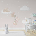 Pink Balloon Bunny Wallpaper : Soft Nursery Sky Mural