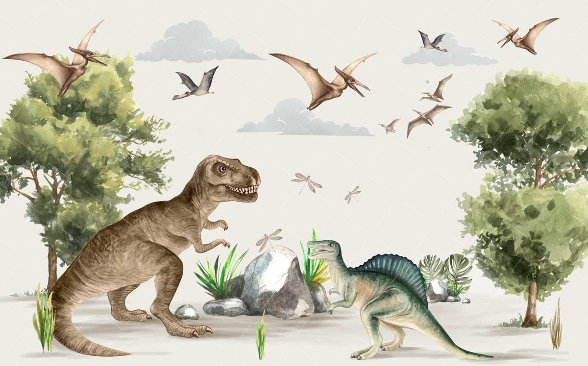Dinosaur Jungle Wallpaper : Kids Prehistoric Mural - View 2