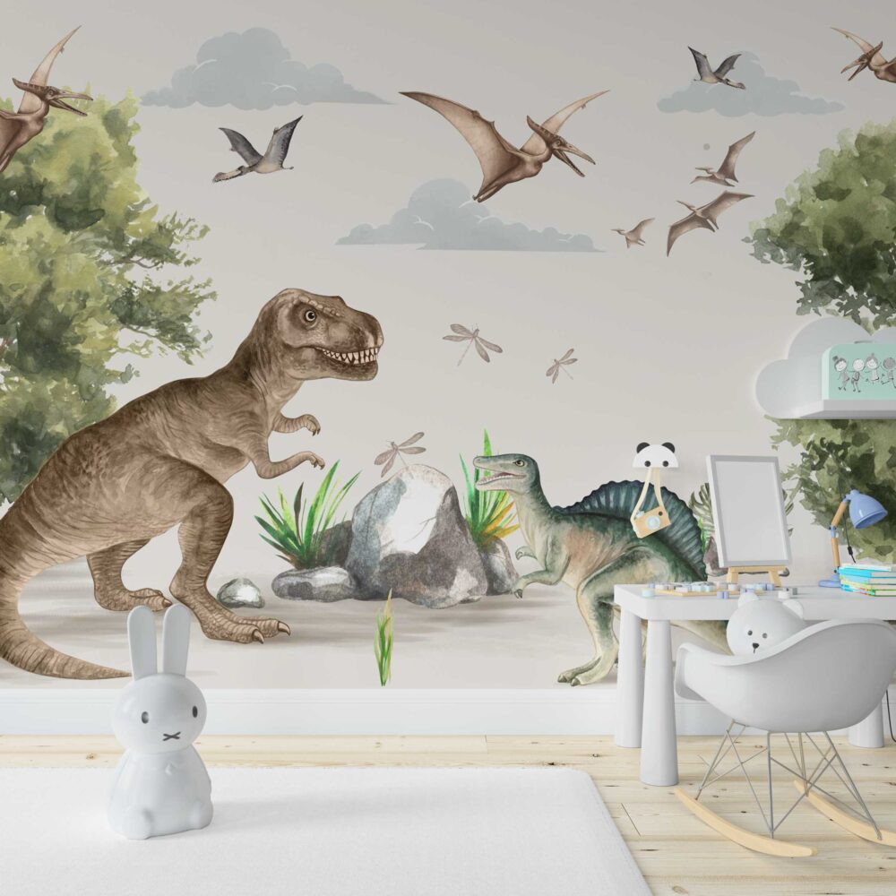 Dinosaur Jungle Wallpaper : Kids Prehistoric Mural - View 3