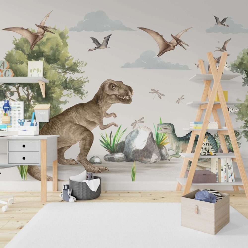 Dinosaur Jungle Wallpaper : Kids Prehistoric Mural - View 4