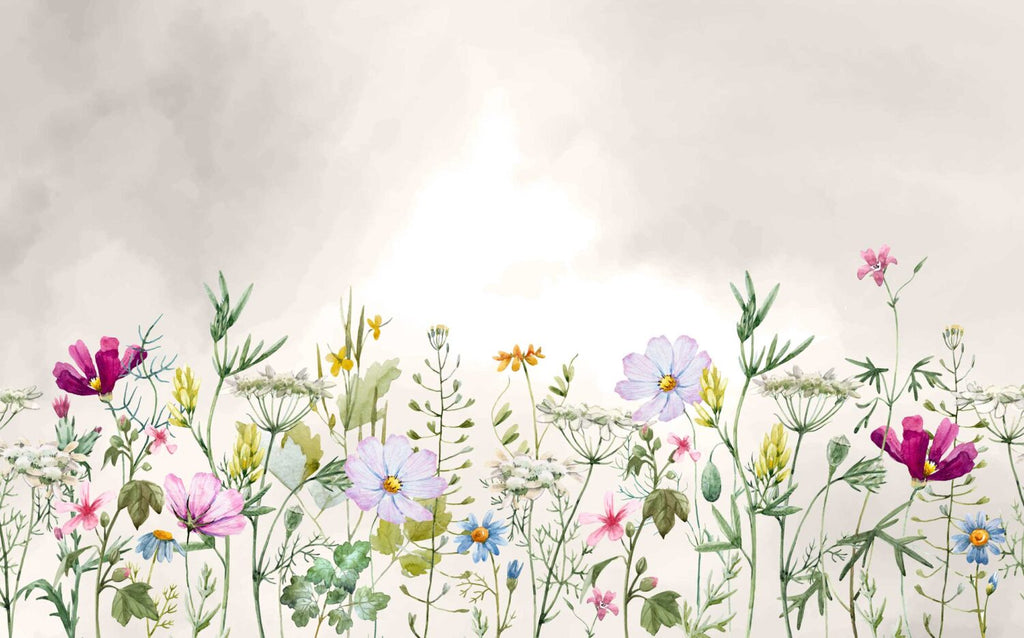 Watercolor Wildflower Wallpaper : Colorful Meadow Mural - View 2