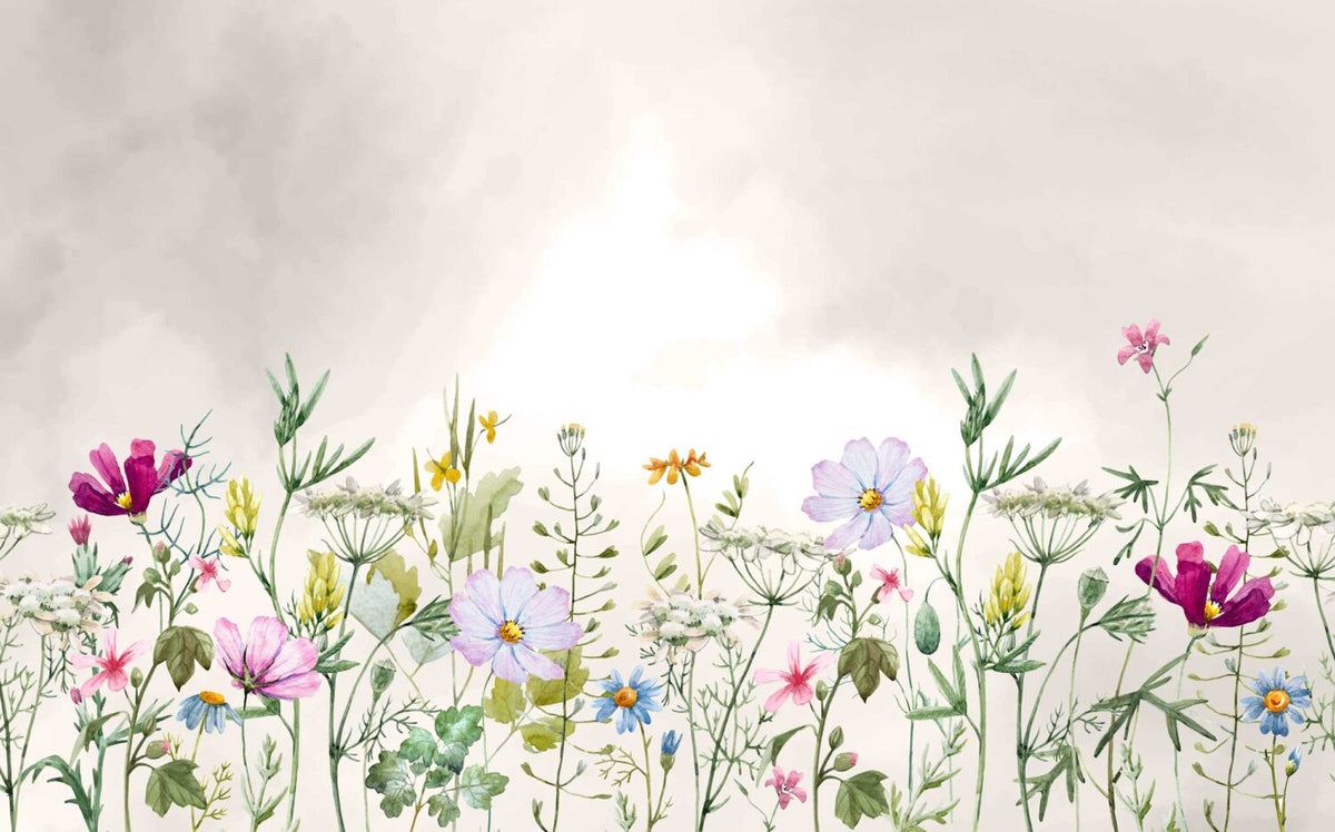 Watercolor Wildflower Wallpaper : Colorful Meadow Mural - View 2