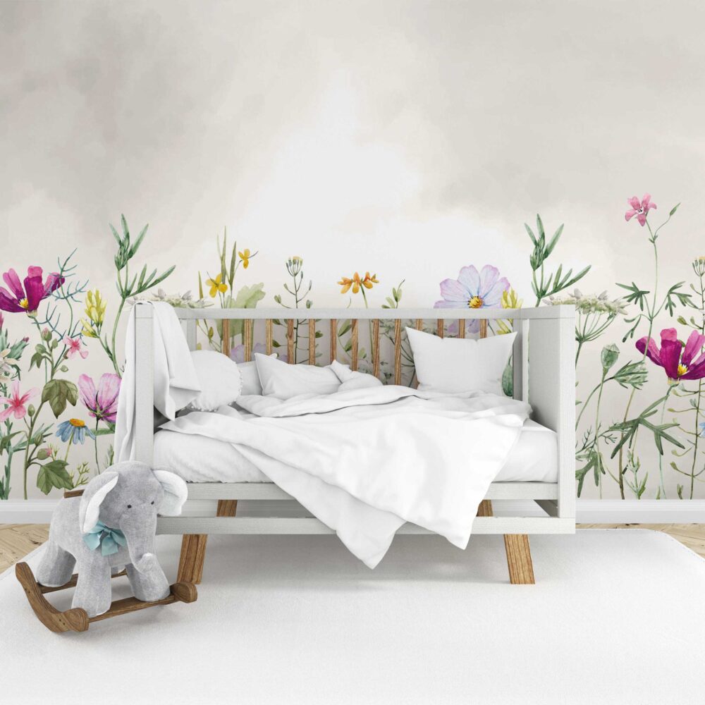 Watercolor Wildflower Wallpaper : Colorful Meadow Mural - View 3