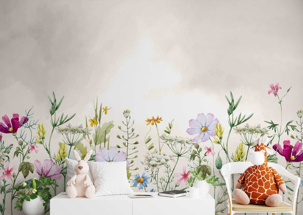 Watercolor Wildflower Wallpaper : Colorful Meadow Mural - View 4