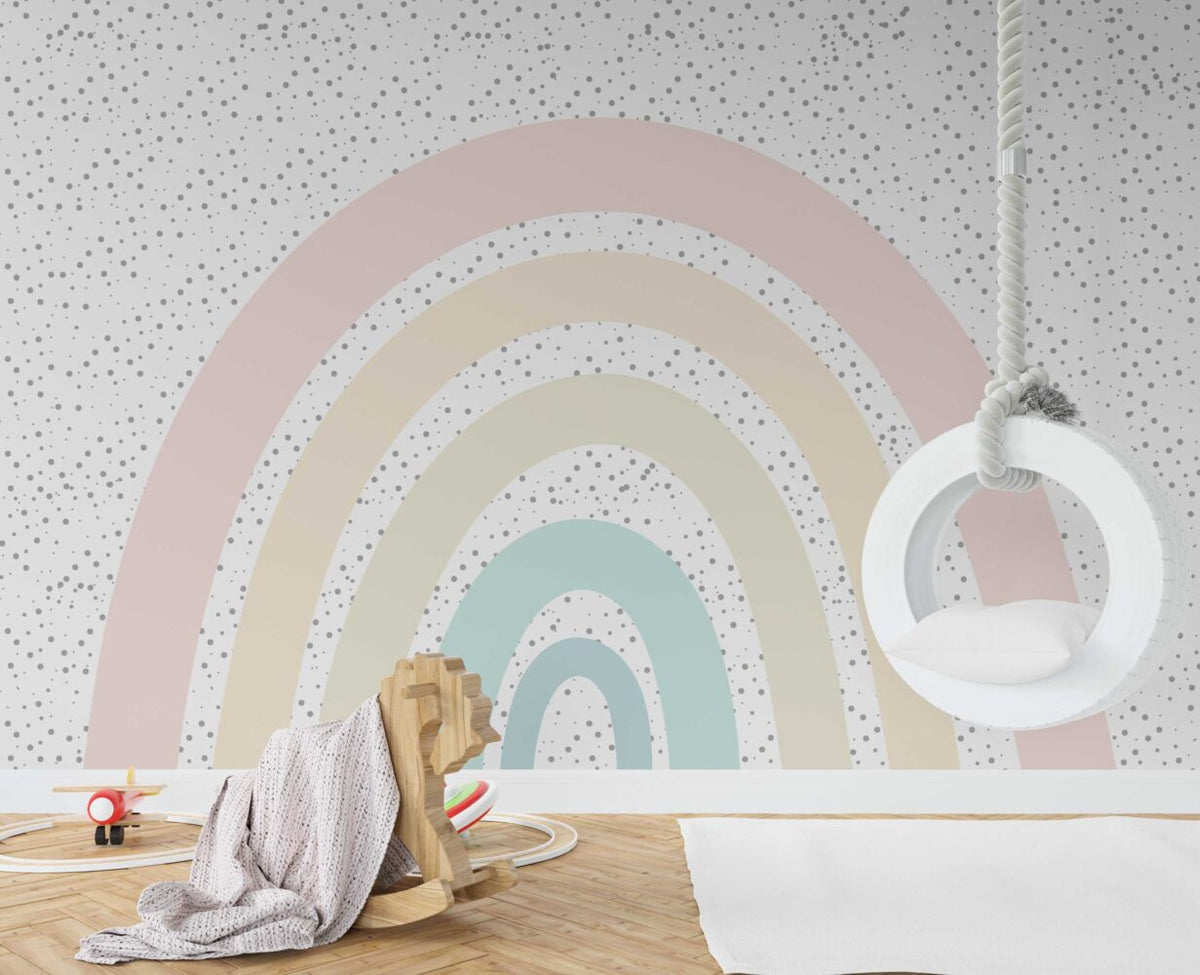 Pastel Polka Rainbow Wallpaper : Soft Kids Room Mural