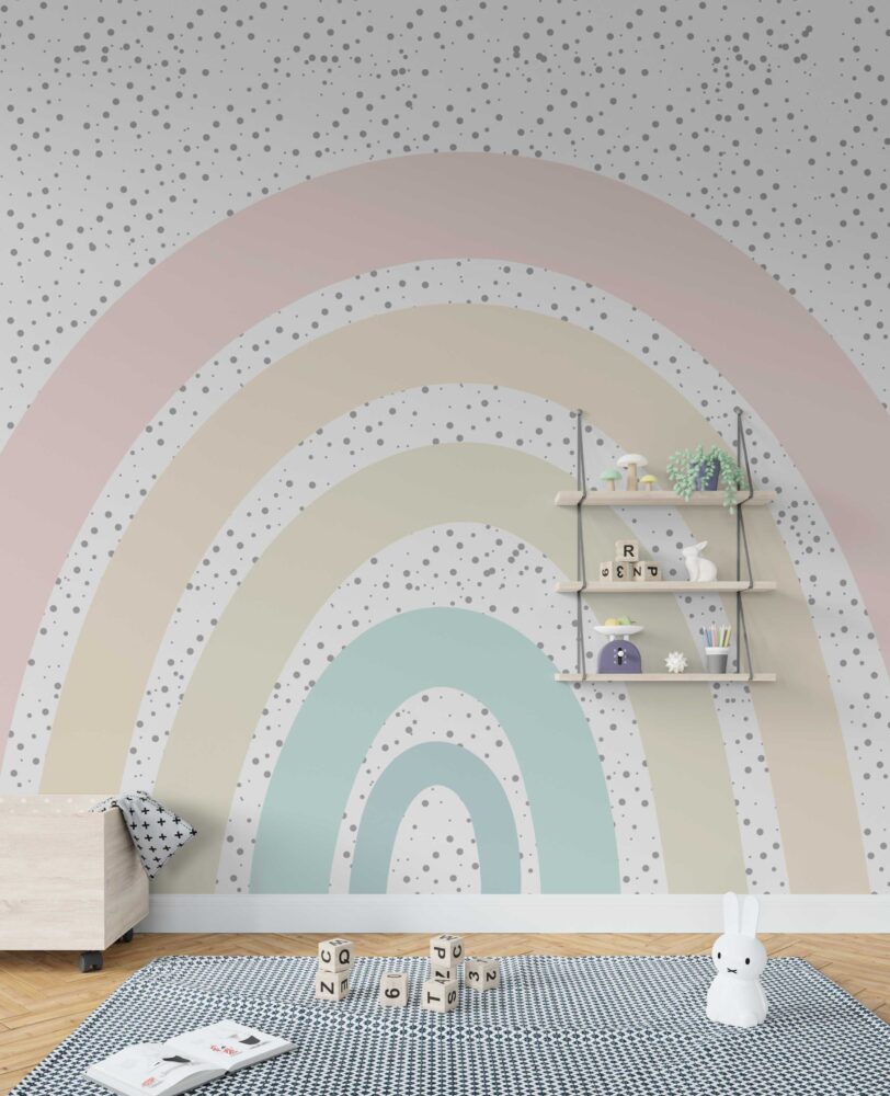 Pastel Polka Rainbow Wallpaper : Soft Kids Room Mural - View 3