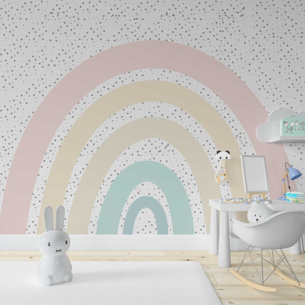 Pastel Polka Rainbow Wallpaper : Soft Kids Room Mural - View 4