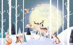 Moonlit Deer Forest Wallpaper : Cute Woodland Kids Mural - View 2