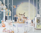 Moonlit Deer Forest Wallpaper : Cute Woodland Kids Mural - View 3