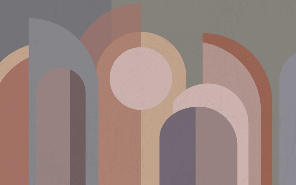 Blush Geometric Circles Wallpaper : Soft Mid-Century Mural - View 2