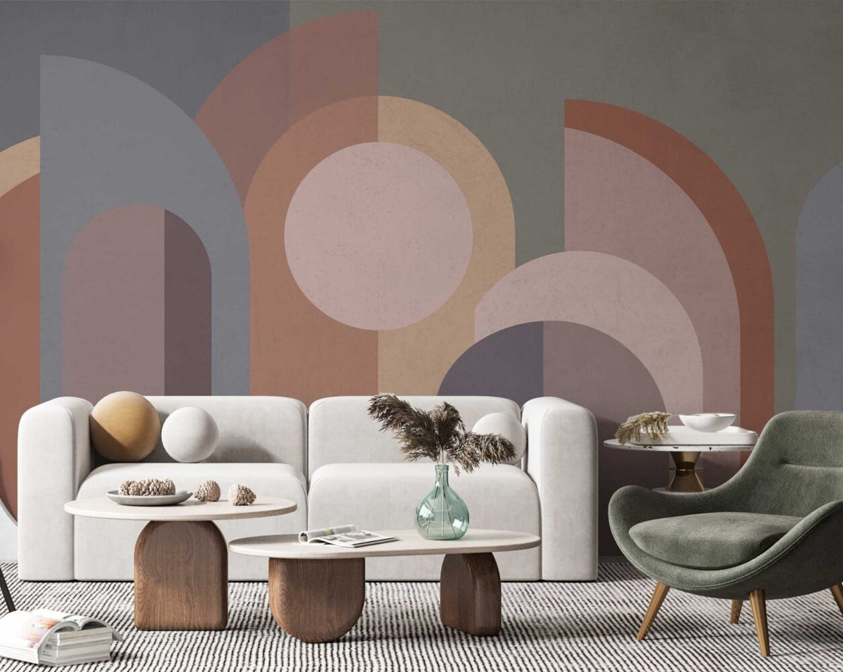 Blush Geometric Circles Wallpaper : Soft Mid-Century Mural - View 3