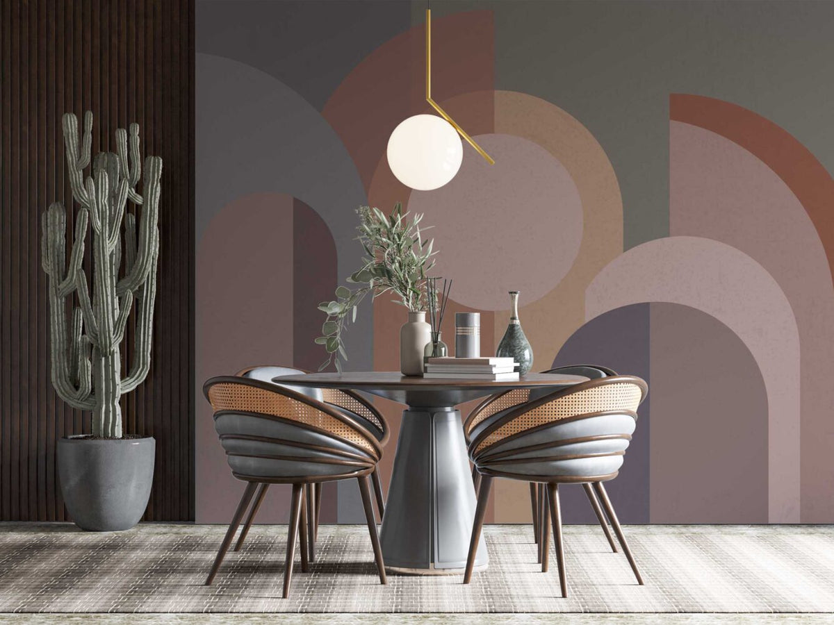 Blush Geometric Circles Wallpaper : Soft Mid-Century Mural - View 4