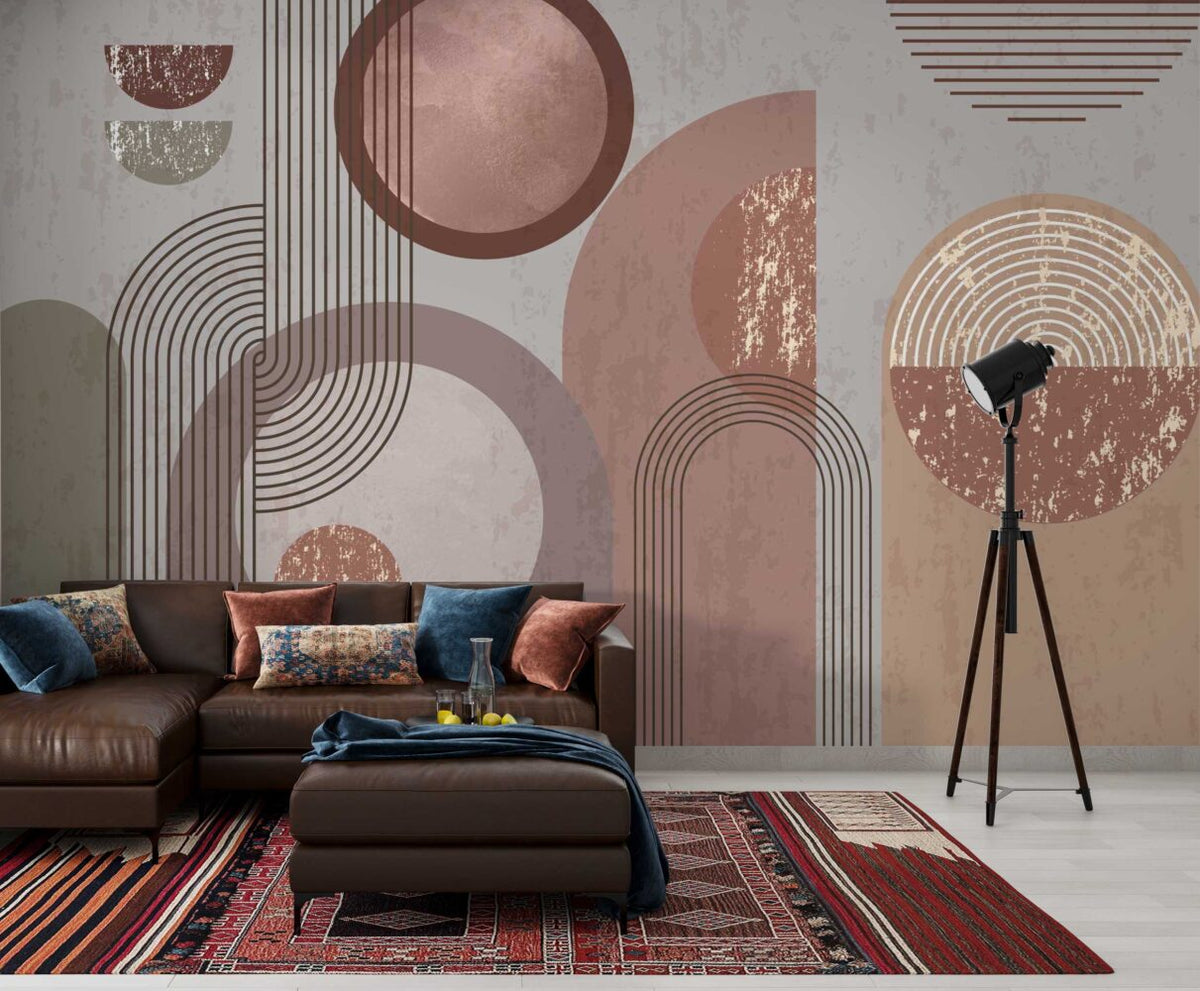 Terracotta Arch Circles Wallpaper : Boho Geometric Mural - View 4
