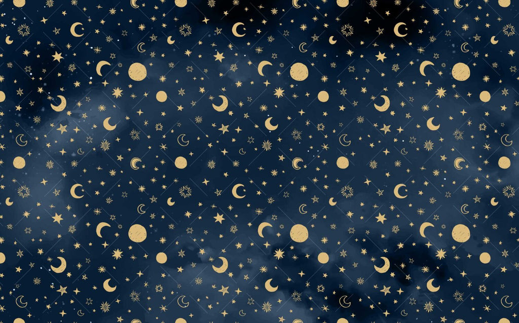 Navy Gold Moon and Stars Wallpaper : Night Sky Pattern - View 2
