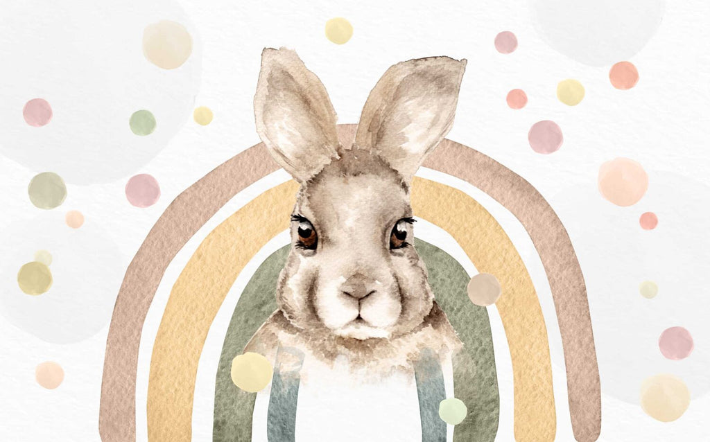 Big Bunny Rainbow Wallpaper : Watercolor Nursery Mural - View 2