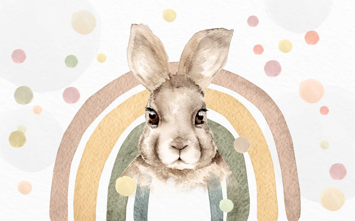 Big Bunny Rainbow Wallpaper : Watercolor Nursery Mural - View 2
