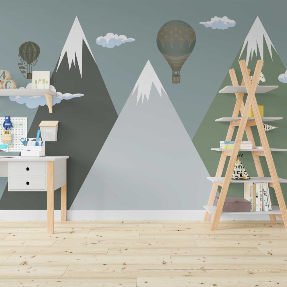 Green Mountain Balloon Wallpaper : Kids Peaks Mural - View 3