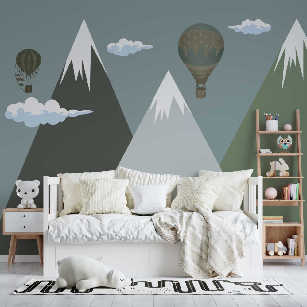 Green Mountain Balloon Wallpaper : Kids Peaks Mural - View 4
