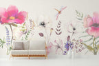 Soft Watercolor Wildflower Wallpaper : Pink Lilac Floral Mural