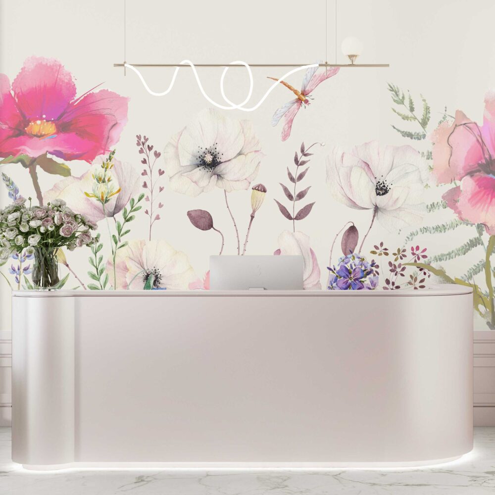 Soft Watercolor Wildflower Wallpaper : Pink Lilac Floral Mural - View 4