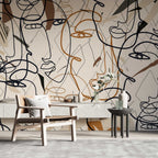 Boho Line Face Wallpaper : Abstract One-Line Art Mural