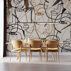 Boho Line Face Wallpaper : Abstract One-Line Art Mural - View 3