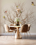 Sepia Bare Tree Bird Wallpaper : Neutral Branch Mural