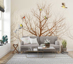 Sepia Bare Tree Bird Wallpaper : Neutral Branch Mural - View 4