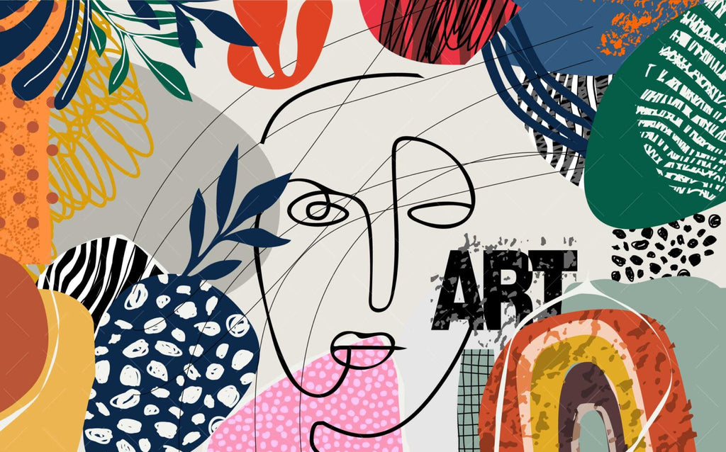 Colorful Art Abstract Wallpaper : Bold Line Shapes Mural - View 2