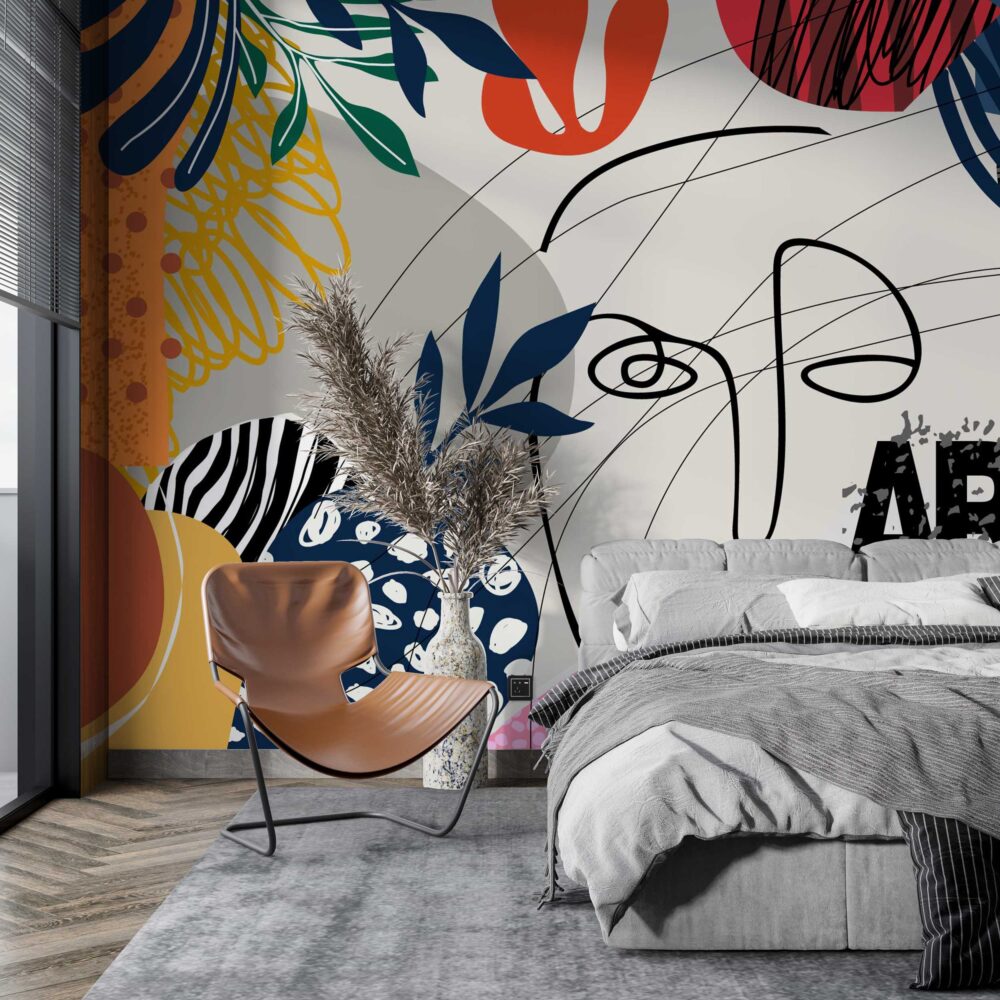 Colorful Art Abstract Wallpaper : Bold Line Shapes Mural - View 4