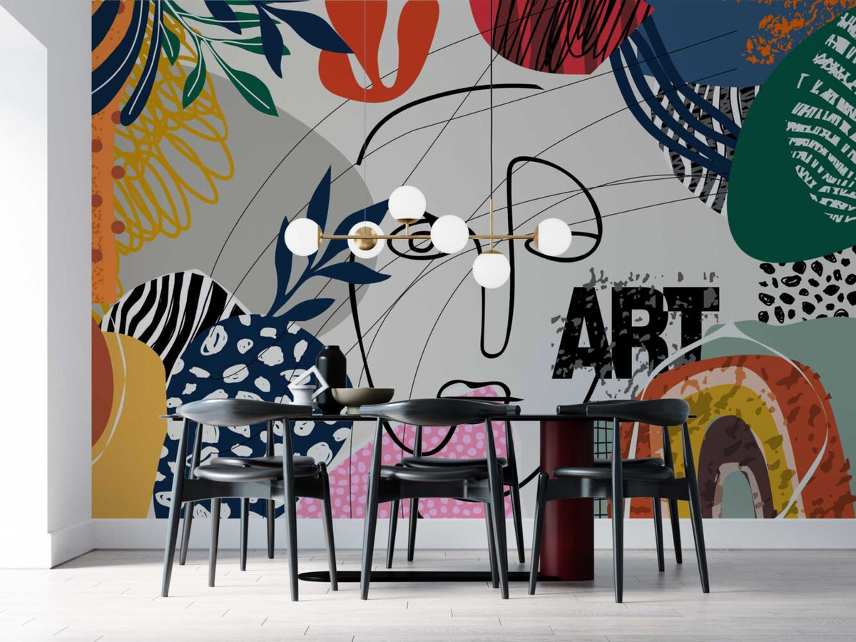 Colorful Art Abstract Wallpaper : Bold Line Shapes Mural