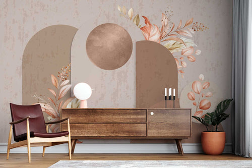 Copper Sun Arch Floral Wallpaper : Boho Geometric Mural